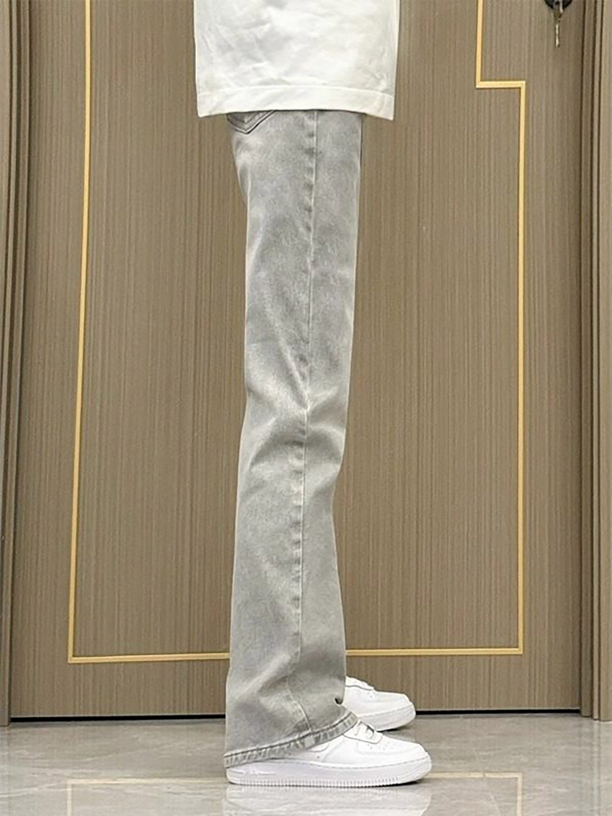 Men'S Fashion Grey Jeans - Джинсы мужские прямого кроя, облегающие, дымчато-серые,