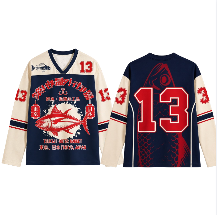 Men'S Fashion T Shirts - Ретро-футболка с длинным рукавом в японском